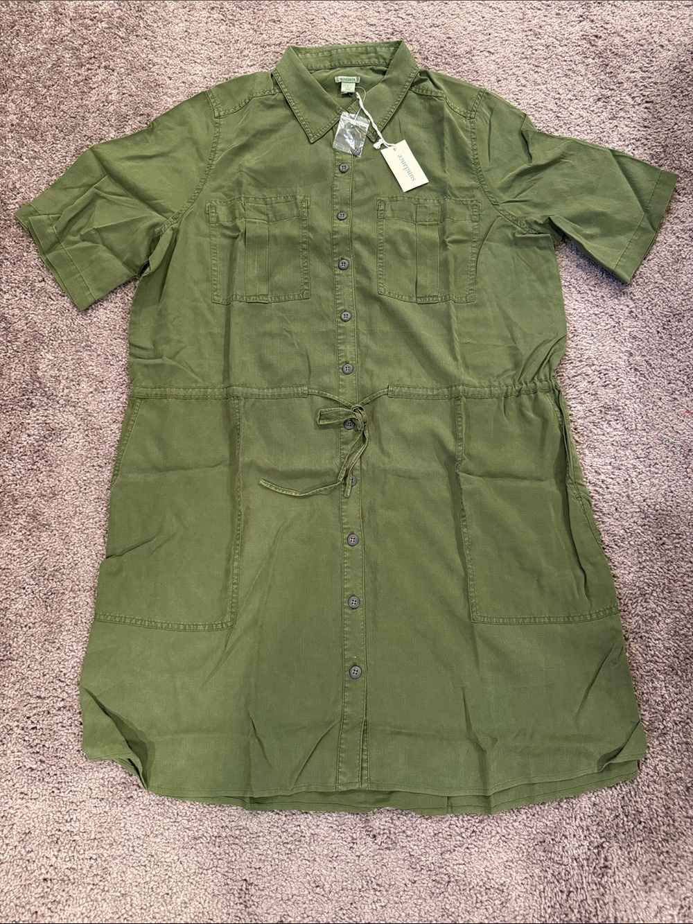 Sundance Olive Green Button-Front Midi Shirt Dress